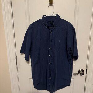 Ralph Lauren men's short sleeve blue striped collared shirt in sz. L